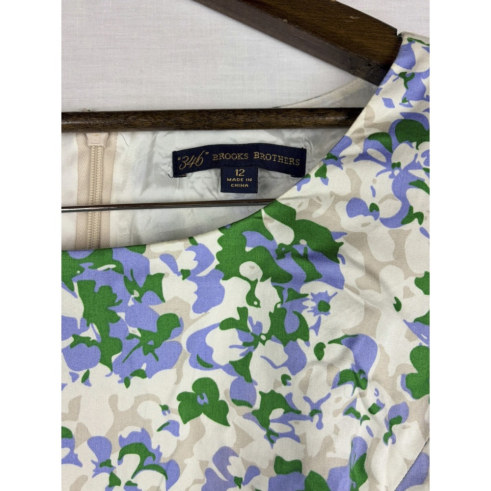 Brooks Brothers 346 Womens Floral Sleeveless Sheath Dress Green Purple Size 12 - Picture 6 of 9
